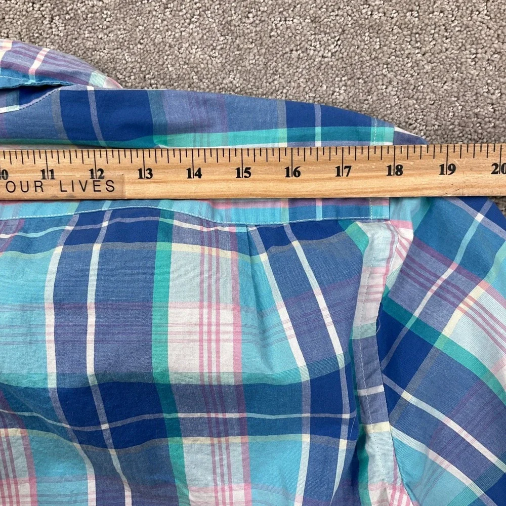 J. Crew Shirt Mens Medium Blue Plaid Flex Washed Vibrant Slim Fit‎ OCBD Stretch